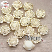 30pcslot 18mm ivory golden flower pearl beads abs resin flatback simulated pearl beads diy beads double hole