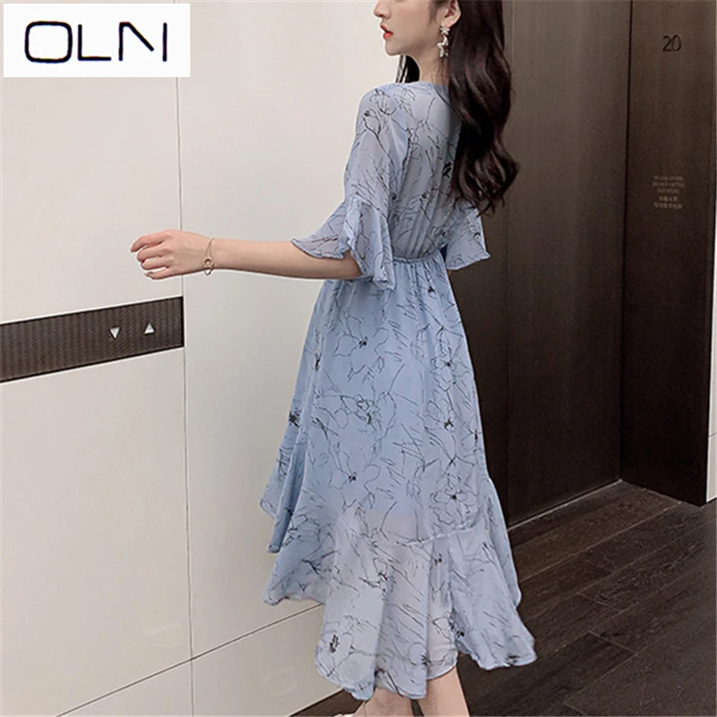 Платье oln корейское vestidos летнее Новое поступление оптовая продажа цвет v-образный