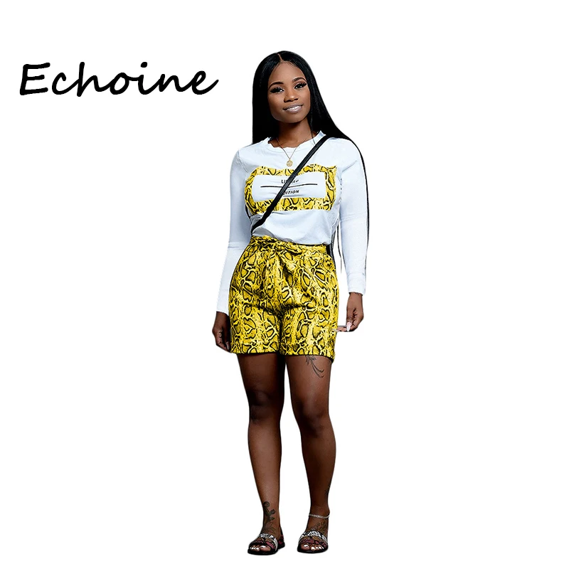 Echoine Fahion Snake Print 2 Piece Set O-neck Long Sleeve Crop Top And Pants Women Summer Clothes For Outfits Plus Size 4 |