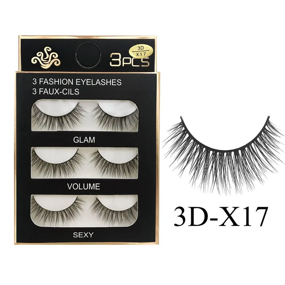 3D-X17 3 пары, настоящие норковые 3D Объемные Толстые Накладные ресницы для ежедневного наращивания, ресницы для больших глаз, косметические инструменты для макияжа, 7 видов стилей - Цвет: 3D-X17