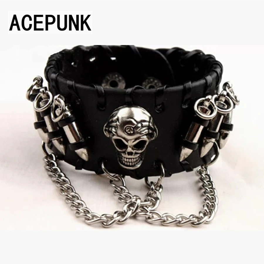 Кожаный браслет для мужчин и женщин украшение в стиле панк цилиндрическая цепь