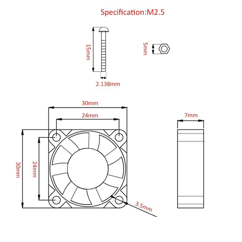 Вентилятор Aokin для Raspberry Pi маленький Компьютерный охлаждающий вентилятор 30x30x7 мм