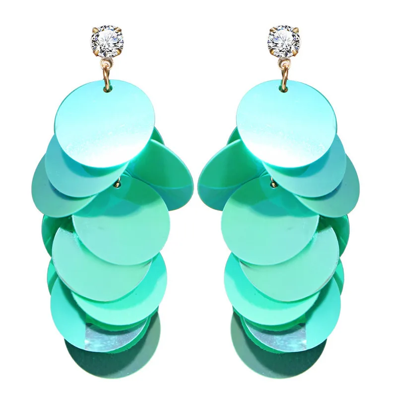 Rainbow Multi Layered Acrylic Metallic Pastel Oval Geometric Sequins Statement Earrings Long Drop For Women Girls | Украшения и