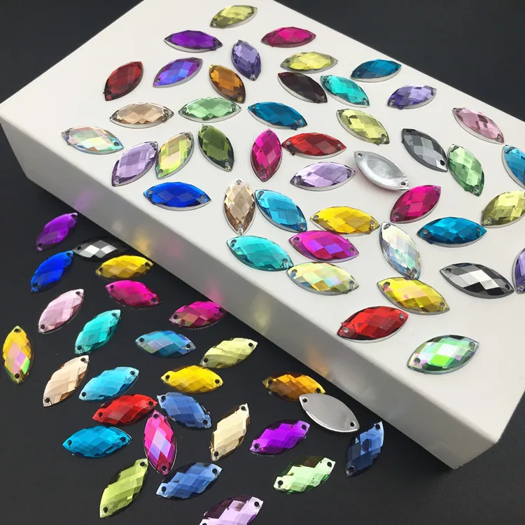 7x15mm Horse Eye Acrylic Sew On Rhinestones Flatback Colorful Marquise Sewing Loose Stones For Women Dress | Украшения и