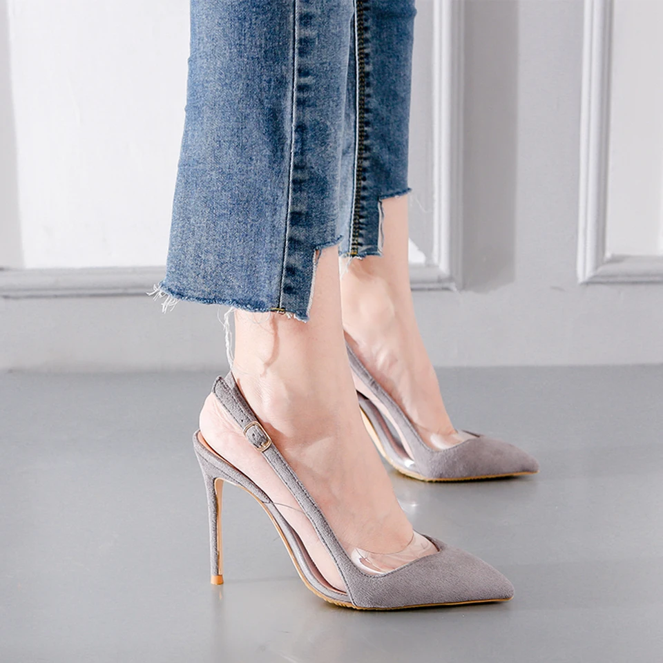Высокие каблуки ультра супер 11 43 Slingback 10 42 стилет черный Женская обувь марка ремень Плюс размер Pvc дизайнер экстремальный насосы Указательный палец китайская мода Китай Лето новая