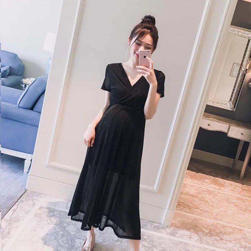 Платье для беременных летнее в Корейском стиле с V-образным вырезом яркое