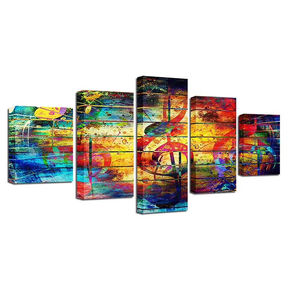 

HD Prints Decor For Living Room Poster 5 Pieces Music Notation Abstract Painting Wall Art Modular Pictures Canvas Frame Artworks