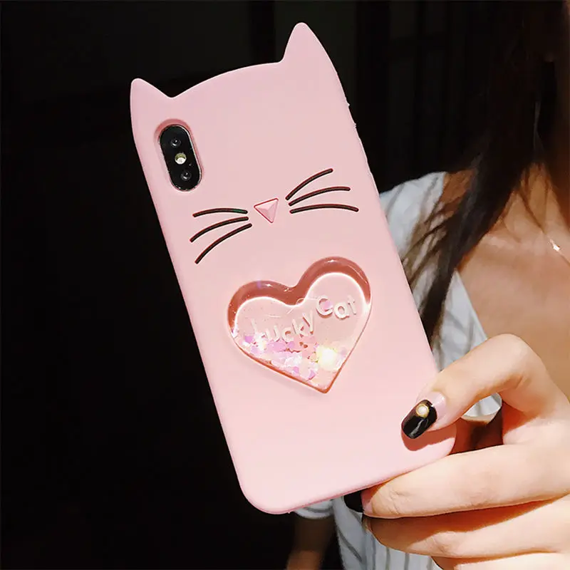 Креативные зыбучие пески блестящие звезды 3D Lucky Cat чехол для телефона для iphone X XR XS Max 6 6S 7 8 Plus Милая динамическая жидкая задняя крышка