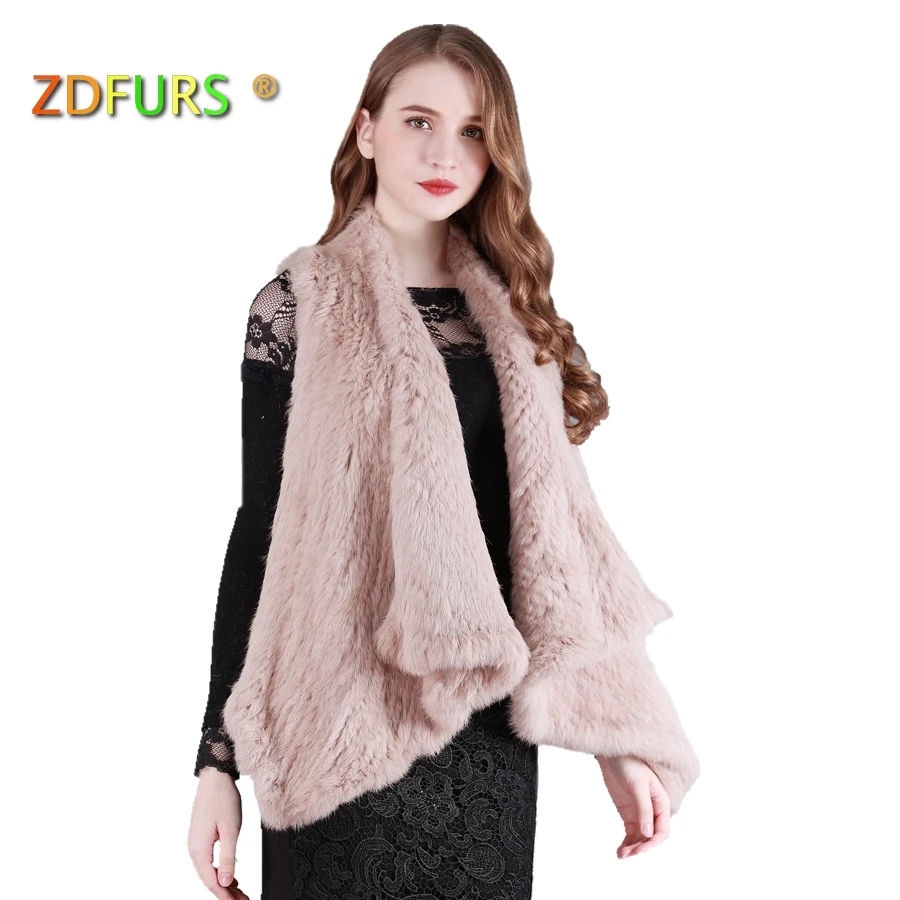 ZDFURS * New Fashion Real Knitted Rabbit Fur Vest Genuine Rabbit Fur Waistcoat Rabbit Fur Gilet Hot Sale