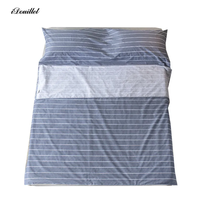 iDouillet Blue Stripes Print Cotton Bed Sheet with Build-in Pillowcover for Travel Camping Hostel Portable Sleeping Bag Liner | Дом и сад
