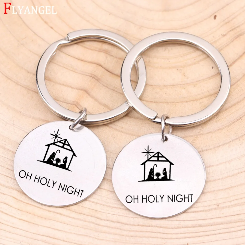 Модный подарок для верующего ювелирное изделие с гравировкой OH HOLY NIGHT брелок