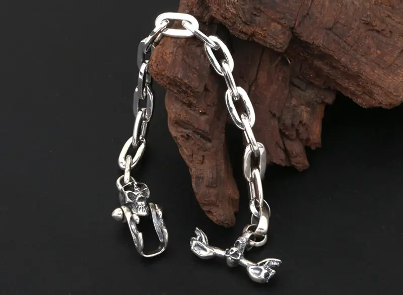 Готический панк череп звено цепи тумблер браслет для мужчин 100% Стерлинговое