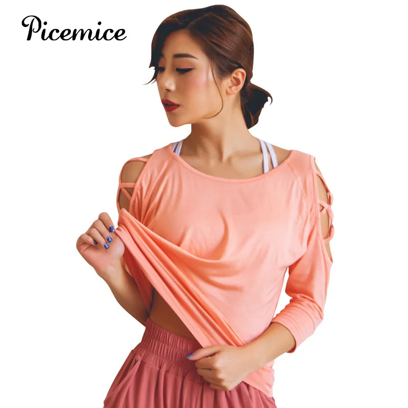 

Picemice Fitness Sportswear T-Shirt Women Solid Color Summer Autumn Sport T Shirts Hollow Yoga Tops Sexy Loose Femme T Shirts