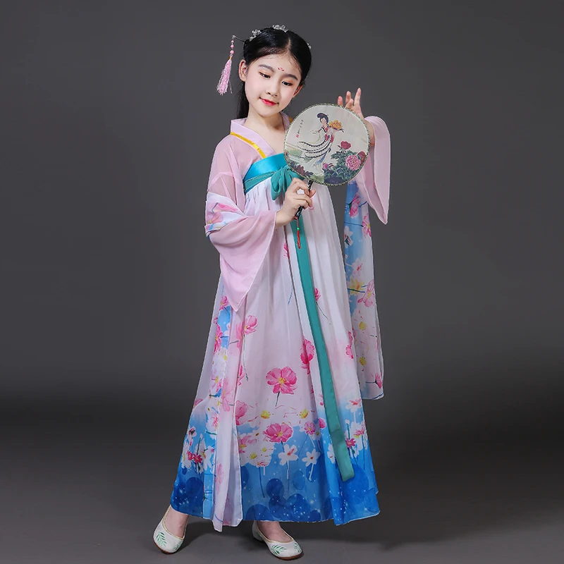 Детское летнее платье с цветочным принтом в китайском стиле |