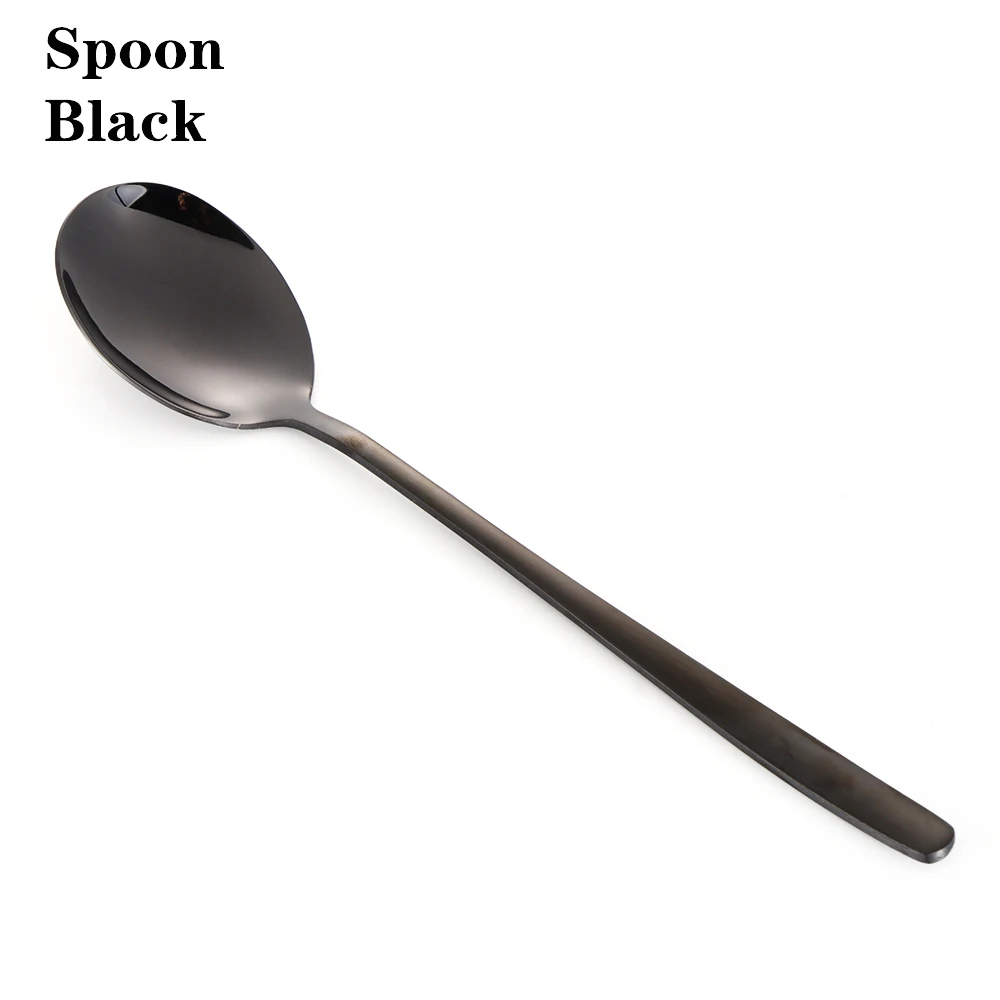 black Spoon 1 шт радужных цветов столовые приборы Корейская ложка с длинной ручкой еда вилка Совок Мороженое Ложки для чая и кофе посуда из нержавеющей стали - Цвет: black Spoon