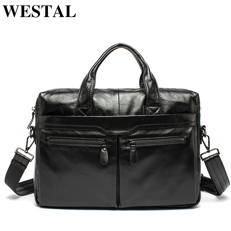 

WESTAL Business Men's Bags Genuine Leather Briefcase for Men 14 Laptop Bag Men Leather Bags for Document Messenger Bag Men 9005