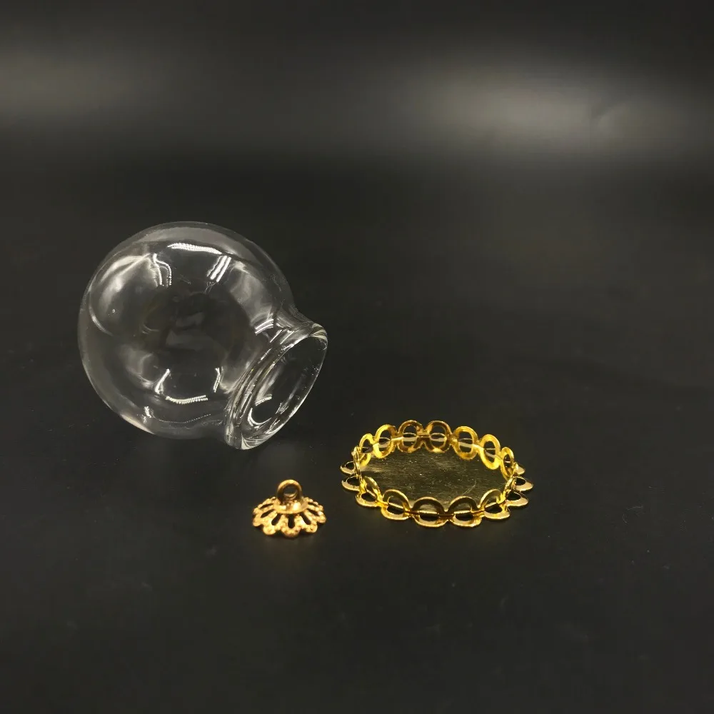 30x20mm glass globe double gold lace base tray lasce cap Glass vial pendant necklace hollow cover dome jars accessories | Дом и сад