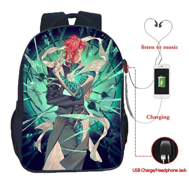 12 JoJo No Kimyou Na Bouken JoJo's Необычные Приключения Jotaro USB Chargingbackpack для мужчин женщин мальчиков девочек рюкзаки школьные сумки - Цвет: 12