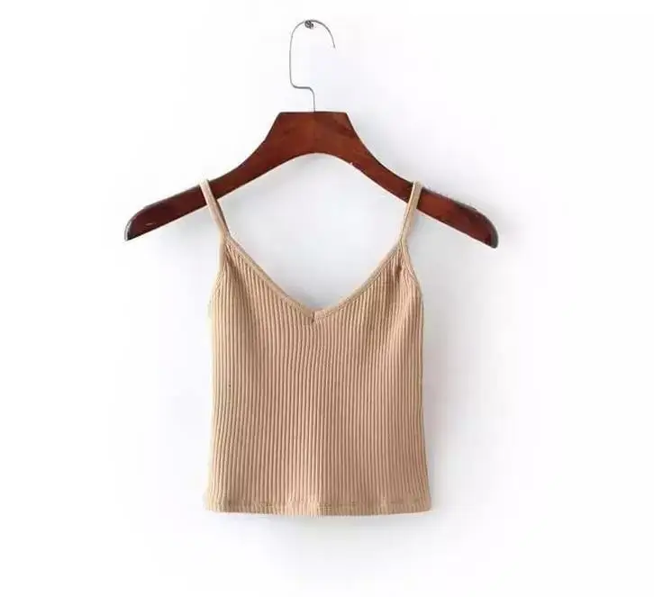 Облегающий Трикотажный Хлопковый жилет CropTop с треугольным вырезом открытыми