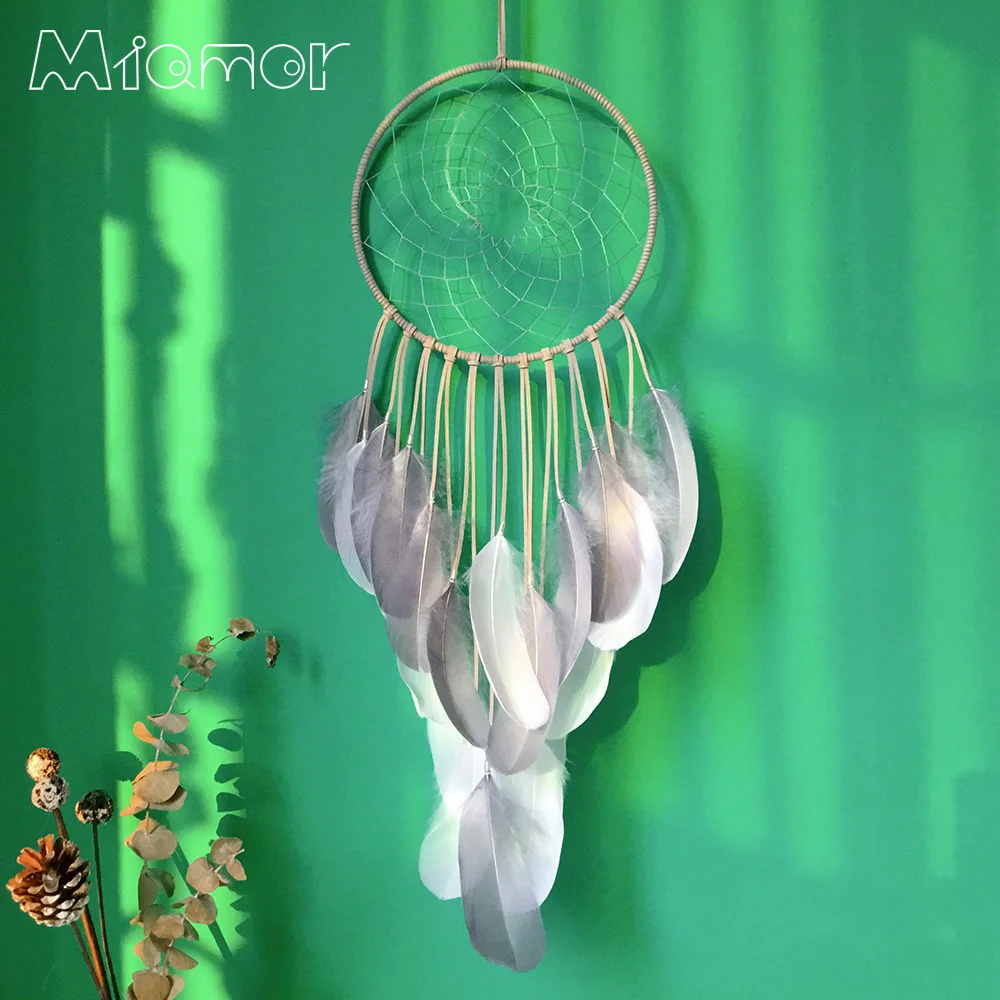 Большой Ловец снов MIAMOR с белыми и серыми перьями декор для детской комнаты