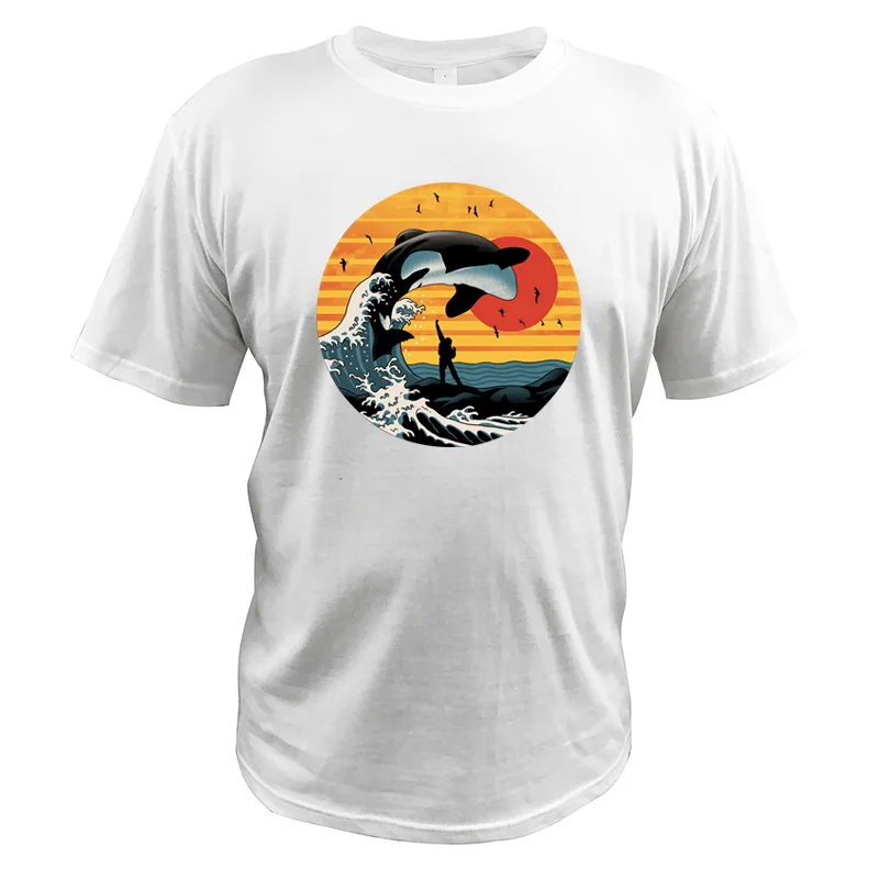 Killer Whale футболка с полной луной Kanagawa Surf Orca Willy Seaworld винтажная ретро-футболка с изображением животных - Цвет: Белый