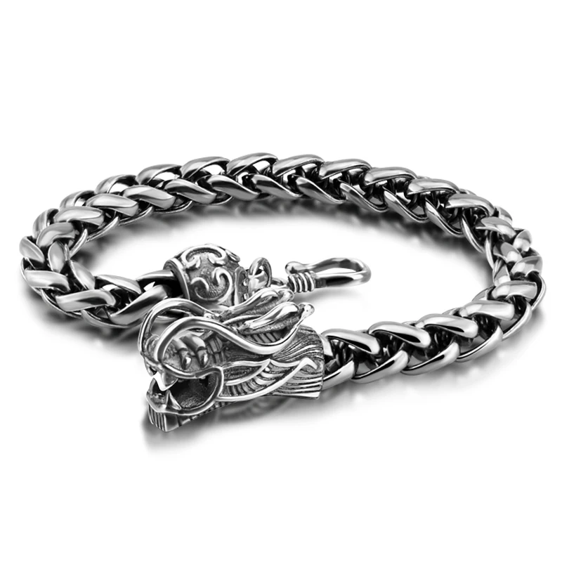 

Retro Fashion Male Thai Silver Bracelet Authentic 925 Sterling Silver Black Bracelets Handsome and Domineering Dragon Chain