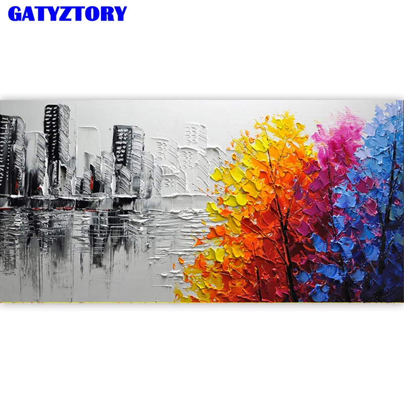 GATYZTORY рамка 60x120 см город DIY Краска по номерам Акриловая пейзаж настенное