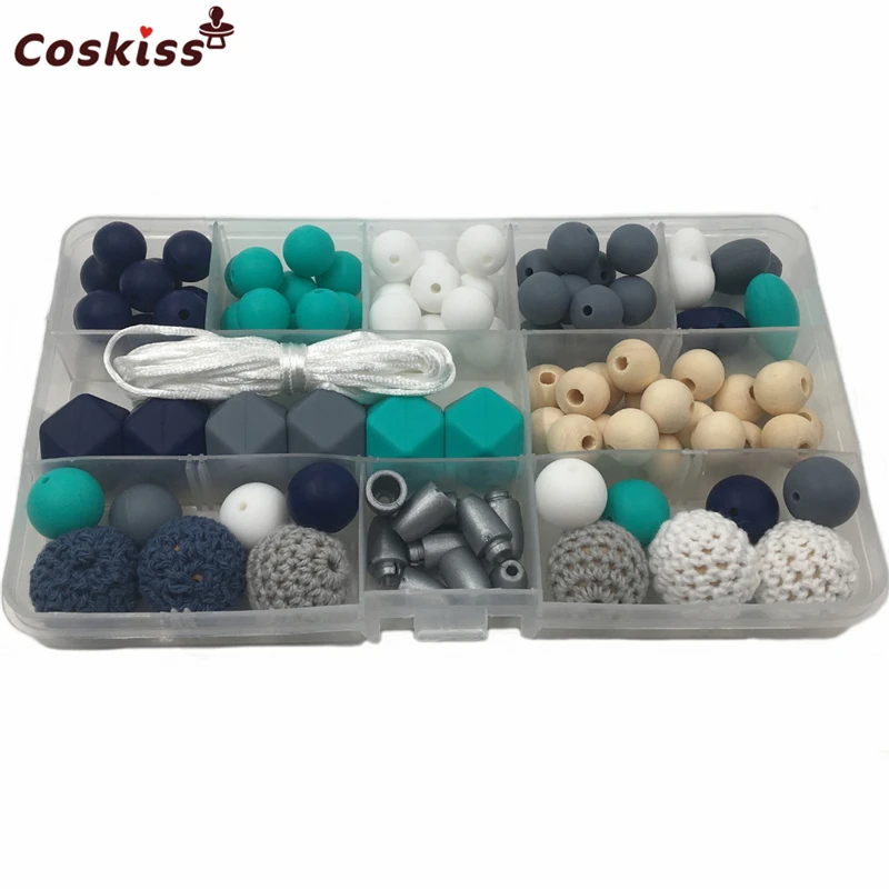 

Baby Teether Unfinished Silicone Hex Beads Set Chew Food Grade Wooden Beads DIY Teething Necklace Accessories Teether