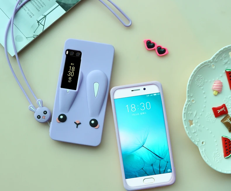 Для Meizu Pro7 мультяшный чехол милая силиконовая крышка в виде ушей кролика задняя