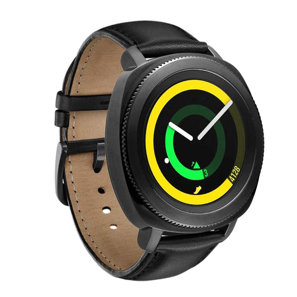 URVOI ремешок для Samsung Galaxy Gear Sport S2 классический черный гладкий из натуральной кожи с