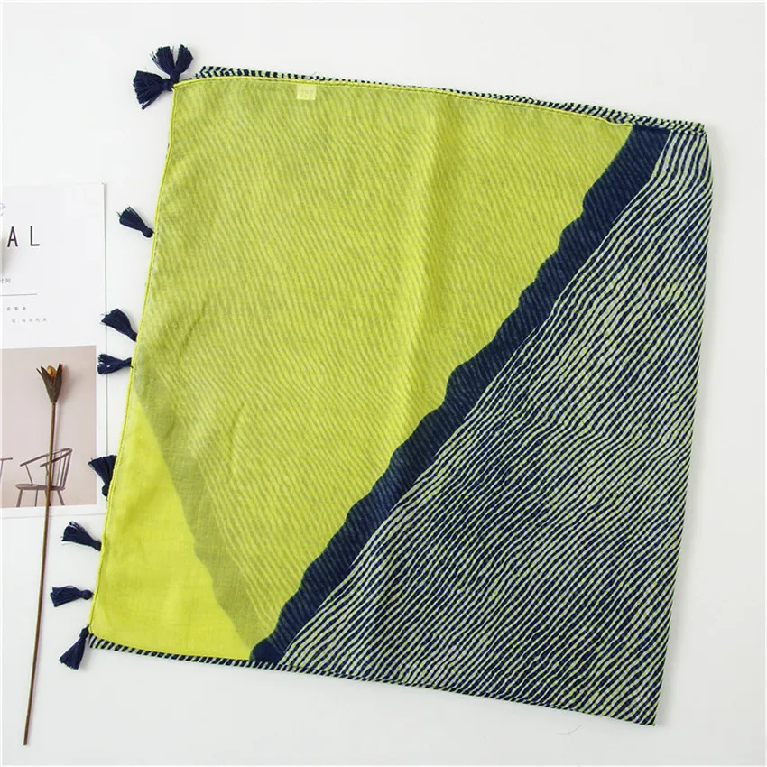 

2020 New Fashion Ombre Striped Patchwork Tassel Viscose Shawl Scarf From Japan Design Lady Print Pashmina Stole Wrap Hijab Sjaal