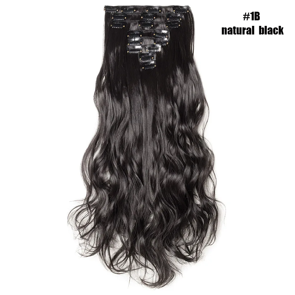 natural black SNOILITE 1" 18 зажимы 8 шт./компл. волнистые натуральные волосы на заколках для наращивания, волосы на заколках Длинные Синтетические волосы, парик, заколки, заколки для волос, трессы для Для женщин чёрный; коричневый - Цвет: natural black