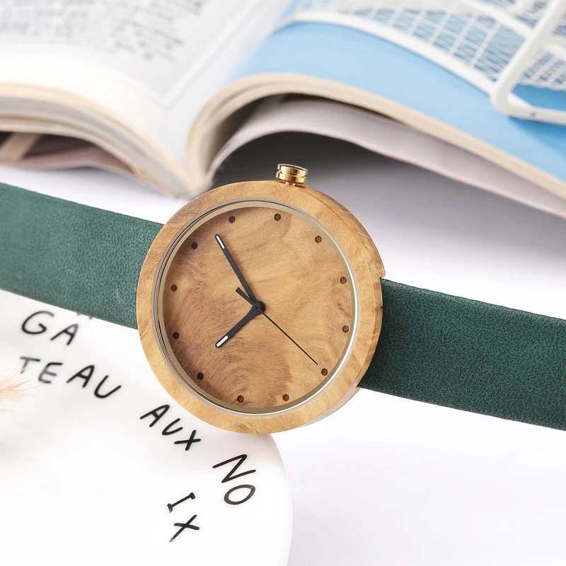 Часы наручные женские кварцевые с деревянным ремешком модные элегантные в