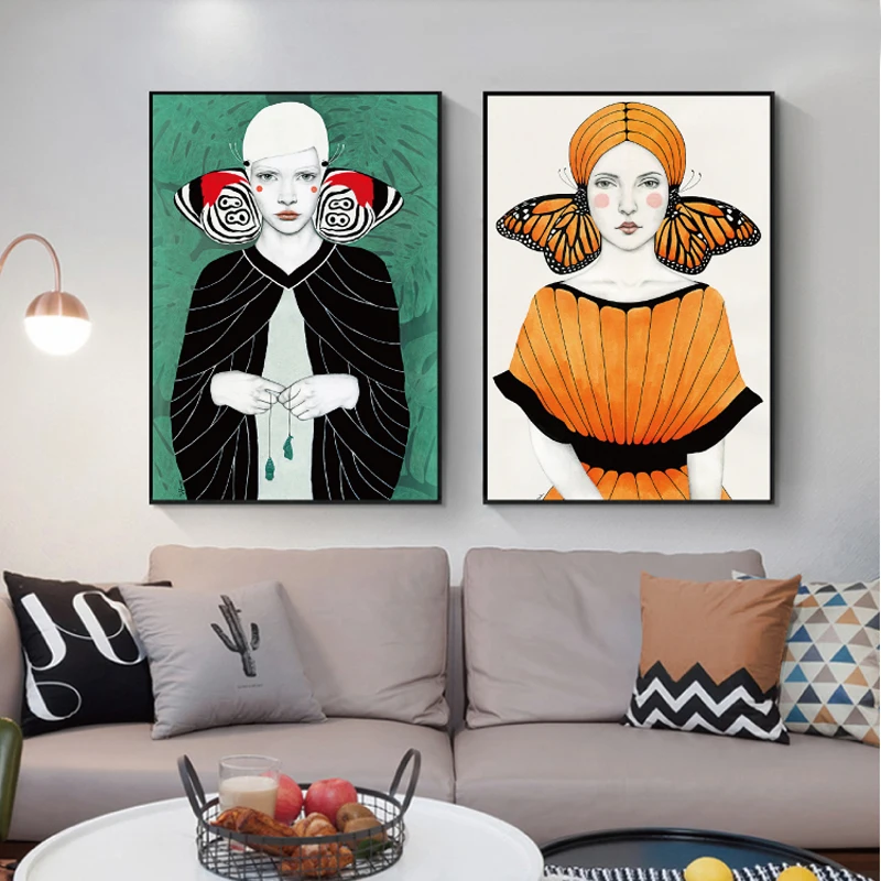 Colorful Girl Modern Oil painting Style Art Prints Cuadros Poster Living room decor Geometric | Дом и сад