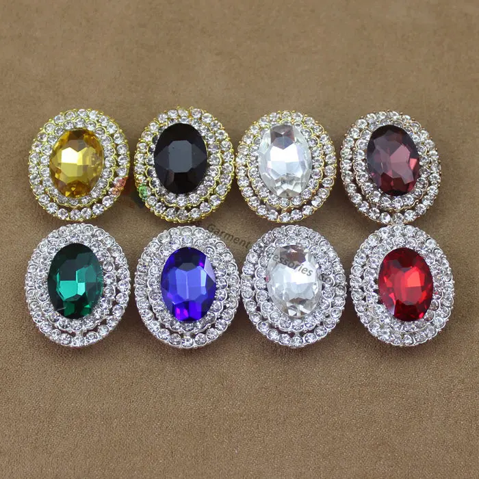 Блестящие металлические овальные пуговицы со стразами 20 шт. х25 мм центральные