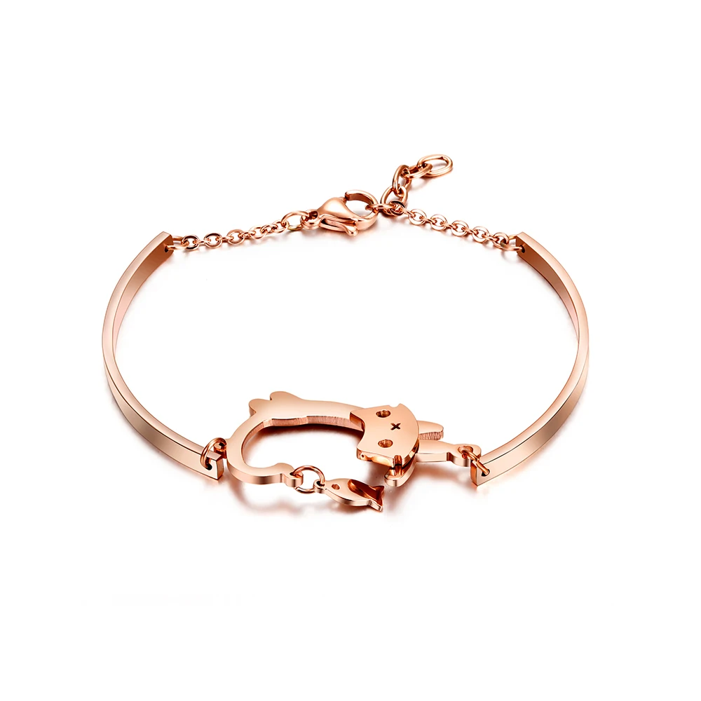 Wistic Шарм розовое золото Цвет Кот наручные цепи браслеты из нержавеющей стали