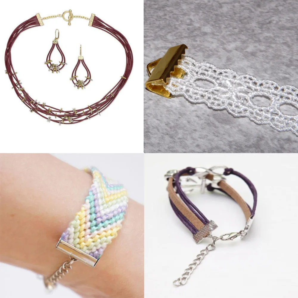 DoreenBeads Iron Based Alloy Gold silver color Briefcase Cord Ribbon Crimp End For Jewelry Necklace Bracelet Mixed Size 1 Set | Украшения и