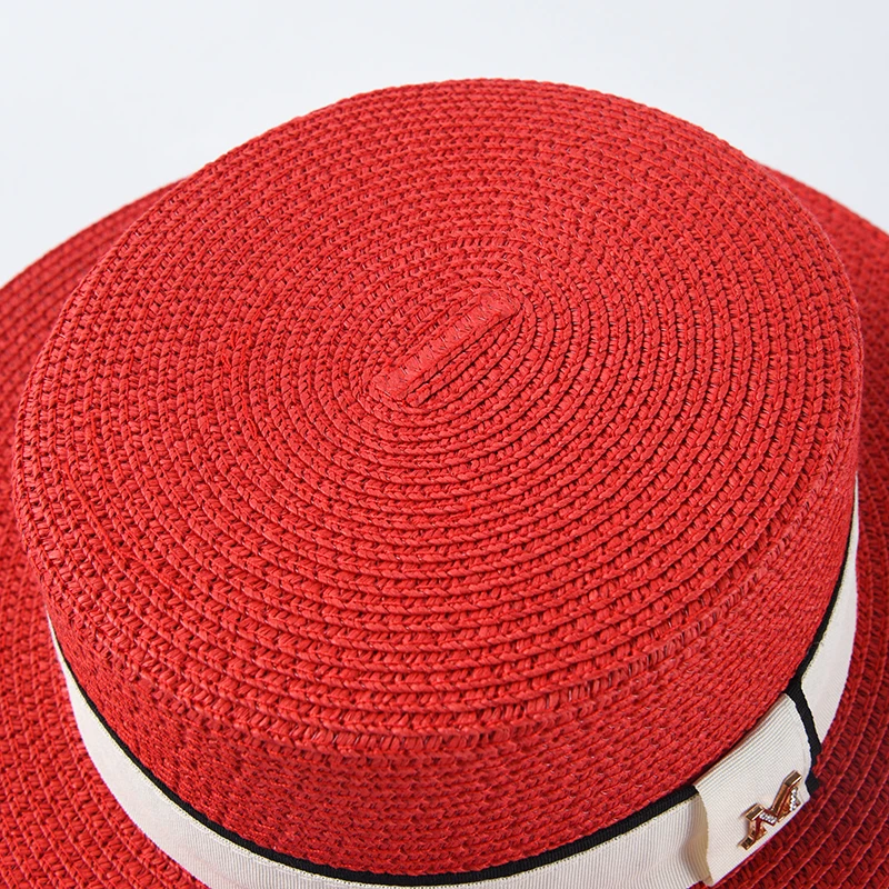 

ROSELUOSI Summer Sun Hats For Women Flat Top Straw Hat Men's Summer Beach Hat Sombrero Mujer