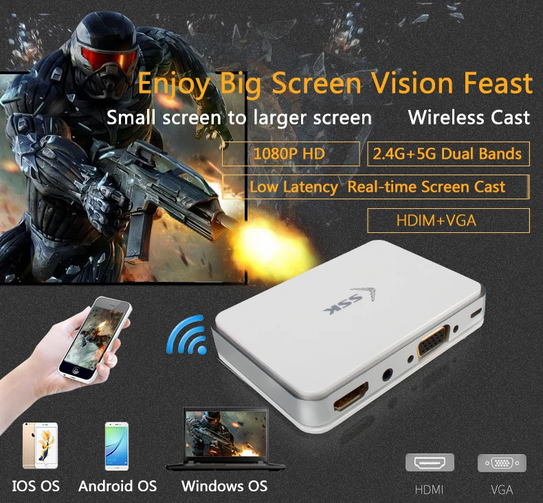 SSK SSP-Z300 беспроводной литой, Двойной диапазон 2,4 ГГц 5 ГГц WiFi Miracast Airplay DLNA tv Stick адаптер приемник дисплей ключ