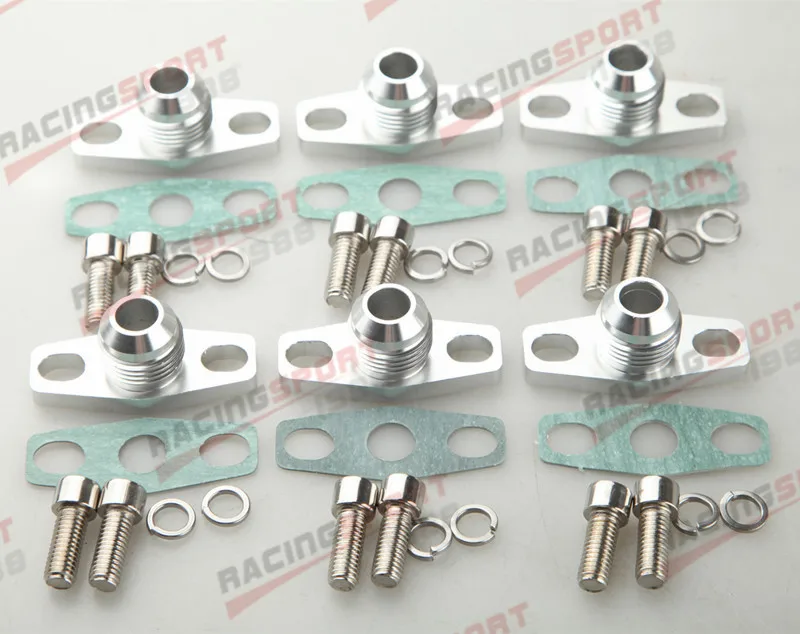 

6PCS Turbo Oil Drain Flange Aluminum Kit 10AN Fitting GT15-GT35BB Silver
