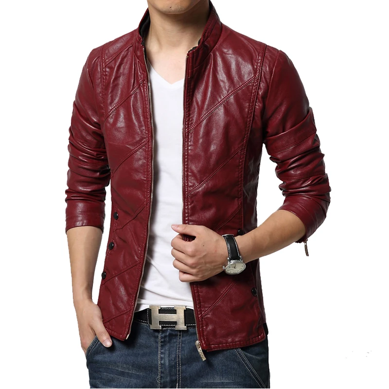 

Мужская кожаная куртка, мотоциклетные Кожаные Куртки из искусственной кожи с воротником-стойкой