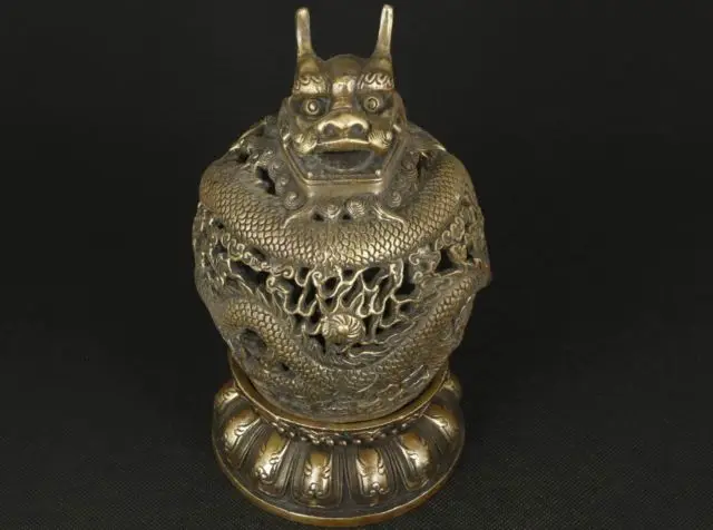 

Китайская старинная латунная Коллекционная Ручная работа литье украшение в виде драконов благовоний горелка