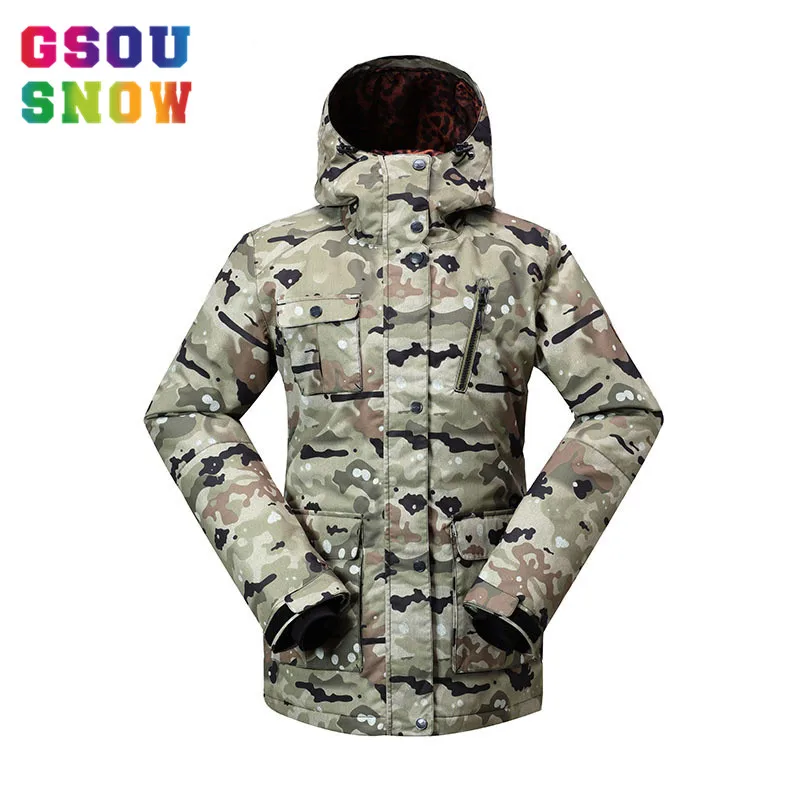 GSOU зимняя Лыжная куртка для женщин водонепроницаемая с капюшоном катания на