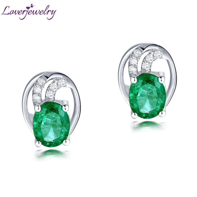 

Женские серьги-гвоздики с натуральным изумрудом LOVERJEWELRY, винтажные Дизайнерские однотонные серьги из белого золота 18 карат, с бриллиантами, ...