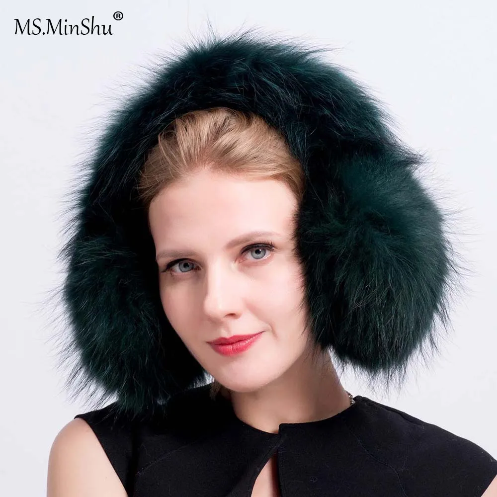 Наушники унисекс из натурального меха енота MS.MinShu зимние ушные теплые пушистые