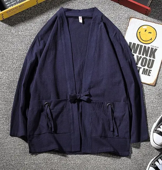 navyblue Плюс размер 5XL японское кимоно yukata мужской свободный солнцезащитный кардиган китайский элемент Хан фу кимоно haori - Цвет: navyblue