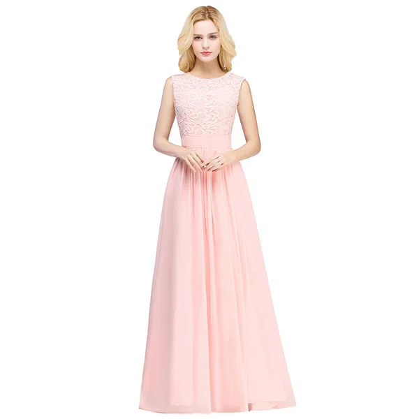 Long Bridesmaid Dresses Burgundy Pink Chiffon Scoop Neck Sleeveless Wedding Party Guest Gown robe demoiselle d'honneur - Цвет: Pink