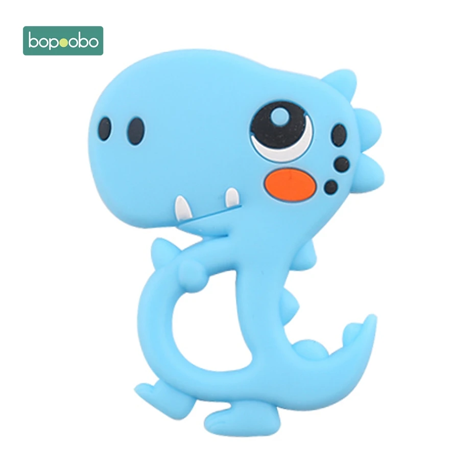 Blue Dinosaur Bopobo 1 шт., силиконовый Прорезыватель для зубов, пищевая погремушка в виде динозавра, подвеска для прорезывания зубов, сделай сам, соска, клипт, аксессуары для ухода за ребенком, Gitfs - Цвет: Blue Dinosaur