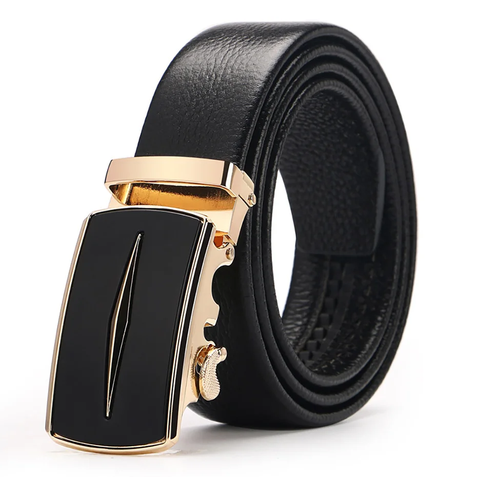 Mens Belt New Cow Genuine Leather Belts For Men Automatic Buckle Black Brown Color 110-125CM