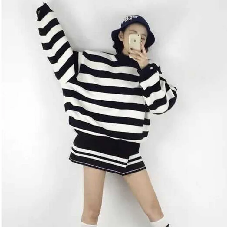 Свитшот в стиле Харадзюку осень 2021 корейский стиль улззанг полосатые бархатные